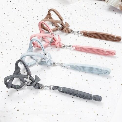 Small Pet Dog Harness and Leash 4 Colors Nylon Adjustable Pet Traction Belt Cat Dog Accessories Collar 100% Cotton Sets Solid