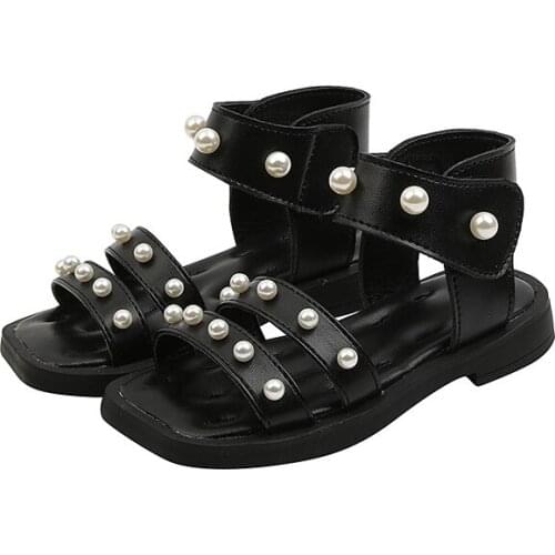 2021 New Korean Girl Sandals Summer Childrens Beach Shoes Pearl Soft Soles Casual Flats Sweet for Wedding Non-slip Fashion Chic