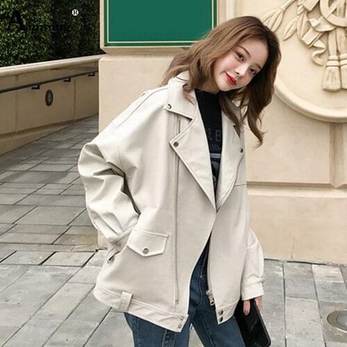 Aimsnug 2020 Autumn PU Leather Coats Women Zipper Faux Leather Tunic Outerwear Ladies Fashion Basic Winter Jackets Plus Velvet