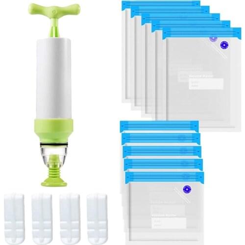 Sous Vide Bags 15Pack Reusable Electric Vacuum Food Storage Save Sealer Cooker with 2 Size Sealed Bag,1 Hand Pump,4 Clip