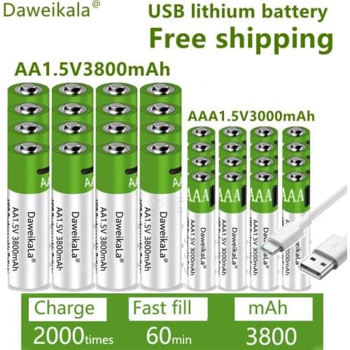 Rechargeable AA 1.5V 3800mah / 1.5V AAA 3000mAh lithium battery flashlight toy watch MP3 player lithium battery replacement