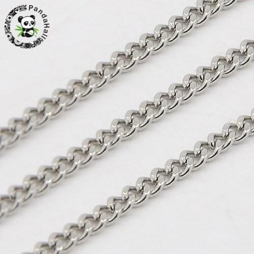316 Stainless Steel Curb Chain Twist Link Chains, Stainless Steel Color, 3x2.2x1mm
