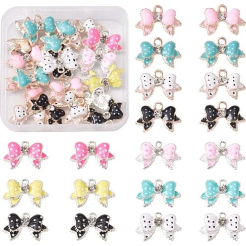 24pcs/box Alloy Enamel Bees Pendants for DIY jewelry making Bracelet Necklace Decor with Rhinestones 68x52x11mm