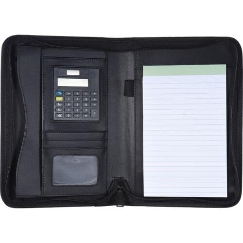 Portable Professional Business Portfolio Padfolio Folder Document Case Organizer A5 PU Leather Zippered Closure with Card Holder