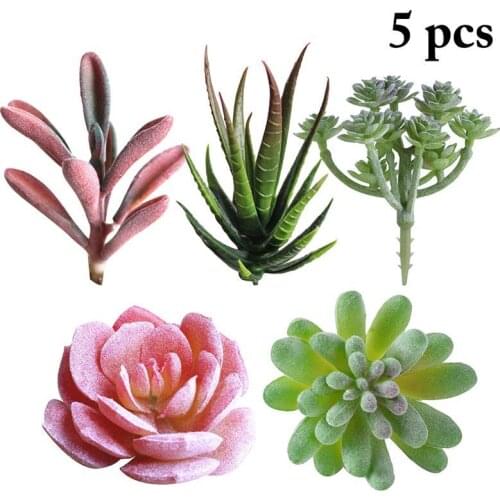 Lifelike Artificial Simulation Succulent Flower Plants Set Red Snow Rose+Green Small Cactus+Green Silk Flower+Red Tip Zebra Aloe