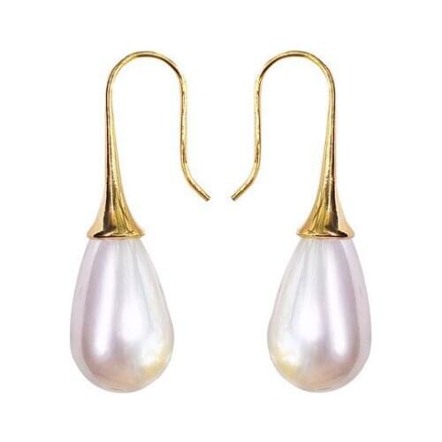MIQIAO Yellow Gold Plated Waterdrop Pearls Vintage Simple Korean Fashion Style Stud Piercing Drop Earring for Women Gift Jewelry