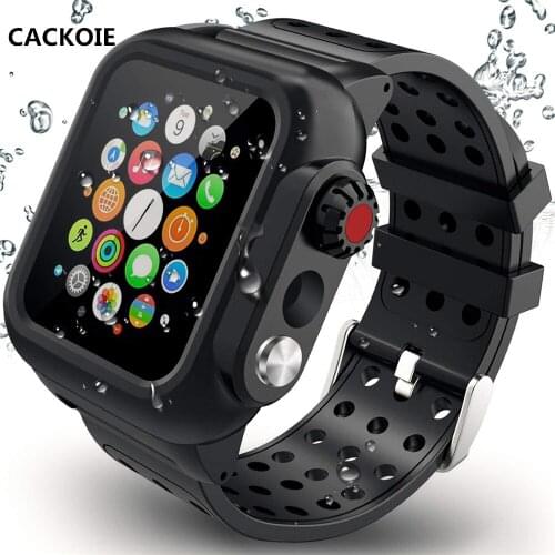 CACKOIE For Apple Watch Silicone One Waterproof Sports Watch Case 38mm 42mm 40mm 44mm iWatch Breathable Bracelet Strap 2 3 4 5