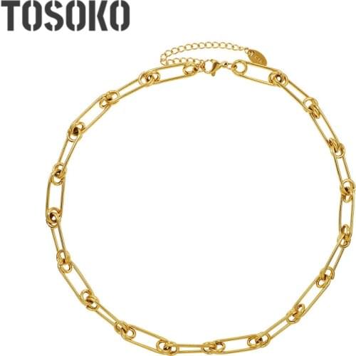 TOSOKO Stainless Steel Jewelry Paper Clip Chain Necklace Womens Fashion Pin Collar BSP1046