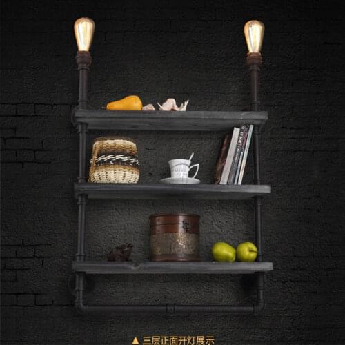 Vintage Industrial Water Pipe Wall Lamp Light Iron Bookshelf Room Decor Book Shelf
