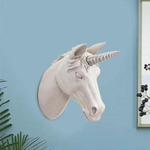 Vintage Unicorn Wall Decoration Animal Head Art Sculpture Deer Statue Wall Hanger Resin Crafts Home Decoration Accessories R1107