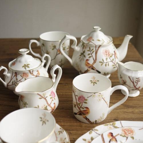 High-end Bone China Flowers and Bird Tea Set/Cup/Plate