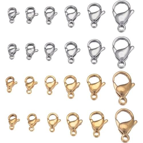 60Pcs/box Mixed Size Stainless Steel Curved Lobster Claw Clasps for Necklaces Bracelets Chain DIY Jewelry Making Findings 9-15mm