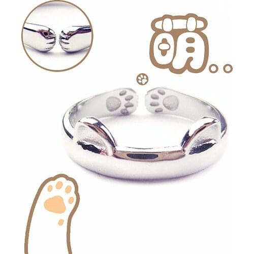 925 Sterling Silver cat footprints Open Rings For Women Fashion Prevent Allergy Sterling-silver-jewelry