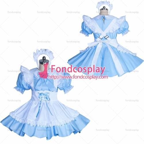 French lockable blue sissy maid cotton dress unisex Tailor-made[G3886]
