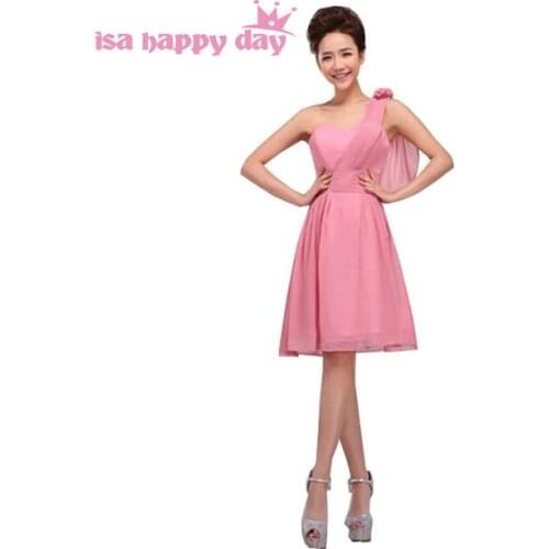 Country style short length formal red dress one shoulder chiffon 2020 a line sexy dresse bridesmaid gown for teens H1181