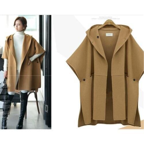 Winter Coat Women Clothing European Suit-Dress Cloak Woolen Jacket Hooded Loose Overcoat Long Windbreaker Khaki Outerwear Female