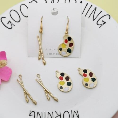 10pcs Paint Tray Painting Pen Enamel Charms Oil Drop Zinc Alloy Floating Pendant Fashion Jewelry Accessories Matte Golden YZ805