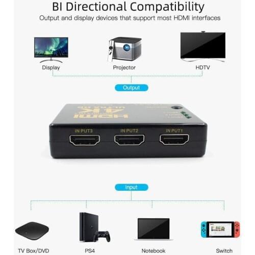 1080P 4K*2K HDMI-compatible Video Switch Switcher HDMI-compatibleI Splitter output PS4 3 HDTV For DVD Hub 1 PS3 Port input F2Y7