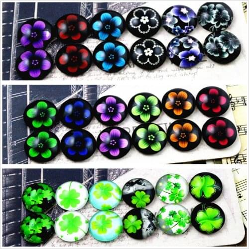 12pcs/lot (One Set) Four Style 12mm Clover Five leaf flowers Handmade Glass Cabochons Pattern Domed Jewelry Accessories Supplies
