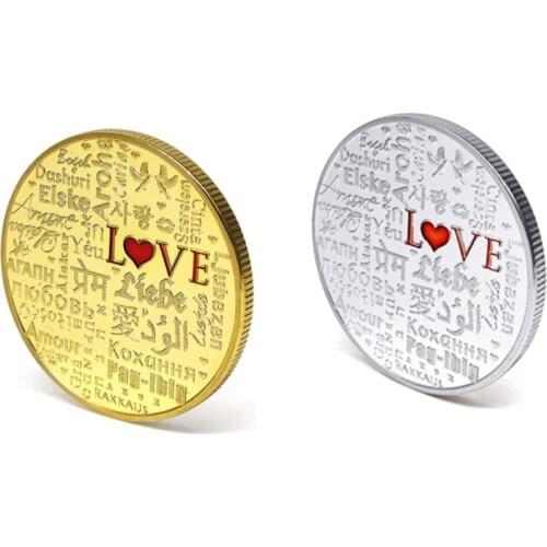 2PCs Words of Love Gold Silver Commemorative Coins I Love You Romantic Lucky Wish Crafts Valentines Day Marriage Wedding Gifts