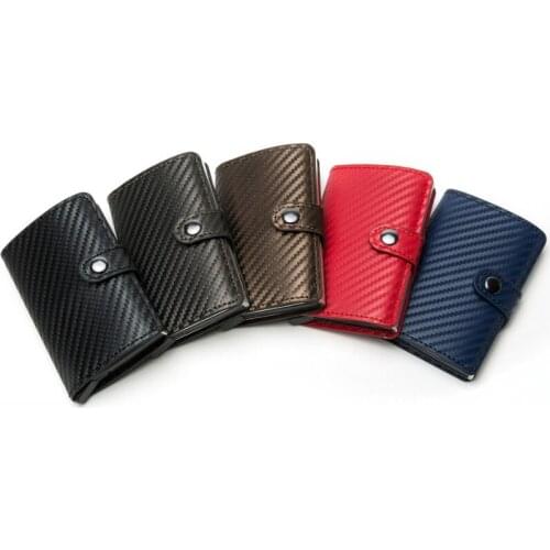 2021 Business ID Credit Card Holder Men and Women Metal RFID Vintage Aluminium Box PU Leather Card Wallet Note Carbon