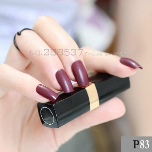 24pcs Dark Wine Red Fake Finger Nails Bent Flat Long Size Acrylic False Nails comfortable DIY R27 P83