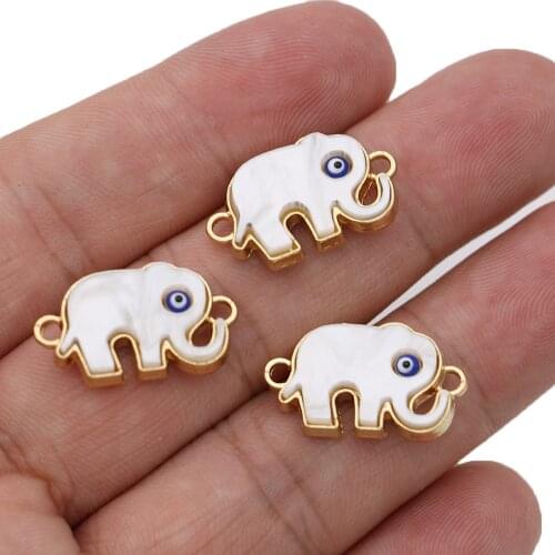5PCS Gold Color Crystal Evil Eye Elephant Charm Connectors for Jewelry Making Bracelet Accessories DIY Craft