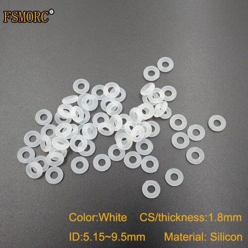 White and red silicon o-rings 1.8mm Thickness ID 5.15 5.3 5.6 6 6.3 6.7 6.9 7.1 7.3 7.6 8 8.5 8.75 9 9.25 9.5mm Food Grade Seals