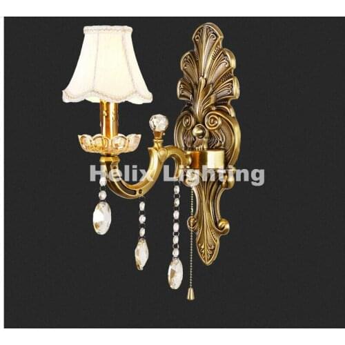 Free Ship! Brass E14 European Classical Golden Brass Wall Lamp Brass Wall Sconce With Glass Shade Modern Brass wall lamp Lustre