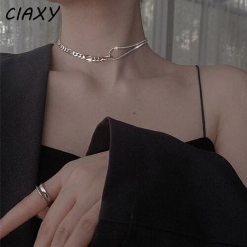 CIAXY 925 Sterling Silver Flashing Zircon Necklace for Women Geometry Stitching Clavicle Chain Simple Design Jewelry