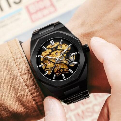 FORSINING Brand Watch Men Mechanical Skeleton Watch Fashion Casual Automatic Watch Stainless Steel FSG8198