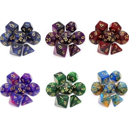 Haxtec Glitter Dice Set D4 D6 D8 D10 D% D12 D20 for DND Dungeons Nebula Galaxry Dice Dragons RPG Board Games