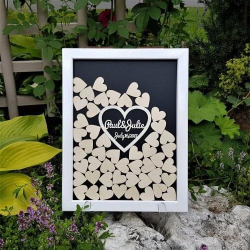 Personalize engraved names date hearts wooden Wedding Guest Book Alternative Guest Book Drop Top Box Hesignature guest books