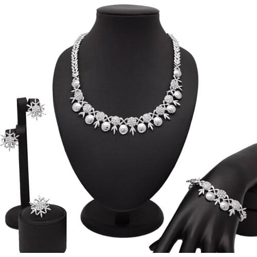 Exquisite Dubai silver Women Jewelry Set Donut Necklace Earrings Ring Bracelet Trendy Nigerian Wedding Jewelry Popular
