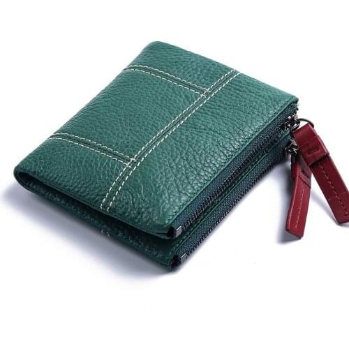 Exquisite Sewing Thread Zipper Hasp Genuine Cow Skin Lady Wallet Card Holder Soft Comfortable Women Leather Purse New Coins Bag