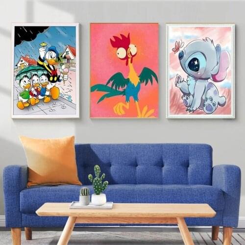 Donald Duck & Lilo & Stitch Canva Painting Disney Posters Abstract Prints Cute Wall Art Pictures for Kids Living Room Home Decor