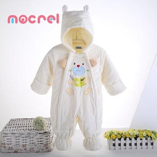 Newborn Baby Romper Baby Season Jumpsuits Thickening Flocking Cotton-Padded Clothes Bag Feet Hooded Winter Jacket Footies