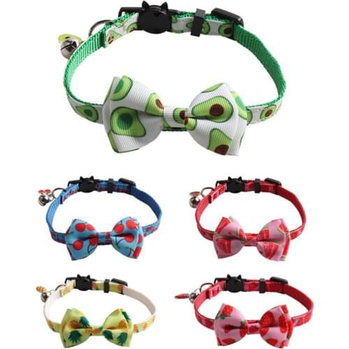 Cat Collar Breakaway with Cute Bow Tie and Bell for Kitty Cats, Adjustable Kitten Collar Fruit Print Cat Bow Tie Collar