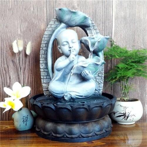 Creative Little Monk Zen Indoor Water Fountains Lucky Buddha Feng Shui Ornaments Living Room Home Decoration Waterscape Crafts