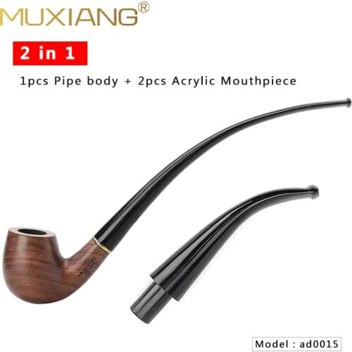 RU-MUXIANG 2 in 1 Wooden Rosewood Smoking Pipe Tobacco Tube Pipes Wood With 9mm Filter 10 Smoking Tools Pipe Set Gift For Men
