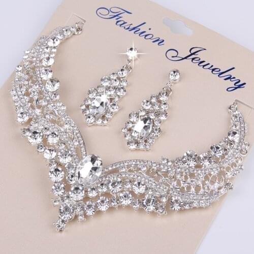 Fashion Women Jewelry Sets Wedding Party Bride Crystal Rhinestone Necklace Earrings For Wedding