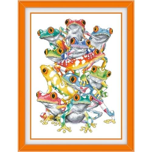 Frog pile cross stitch kits cartoon animal 18ct 14ct 11ct white fabric cotton thread DIY embroidery kit for beginners