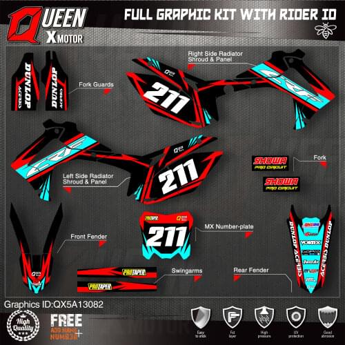 QUEEN X MOTOR Custom Team Graphics Backgrounds Decals Stickers Kit For HONDA 2014-2017 CRF250R 2013-2016 CRF450R 082