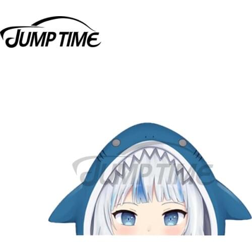 Jump Time 13 x 7.6cm For Gawr Gura Peeker Car Stickers Laptop Motorcycle Helmet Graffiti Stickers Creative Graphics DIY 3D Decal