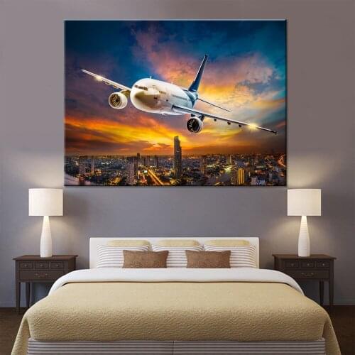 Wall Art Decorative Painting 1 Panel Dusk City Big Plane Canvas Picture For Living Room Or Bedroom Modern HD Print Type