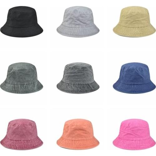 Solid Color Washed Cowboy Fishermans Hat Ladies Outdoor Sun Hat Four Seasons Section Lovers Fashion All-around Bucket Hat