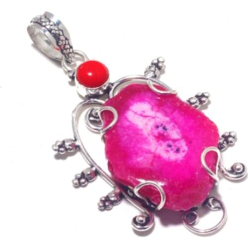 Genuine Solar Quartz Pendant Silver Overlay over Copper, Hand made Women Jewelry gift