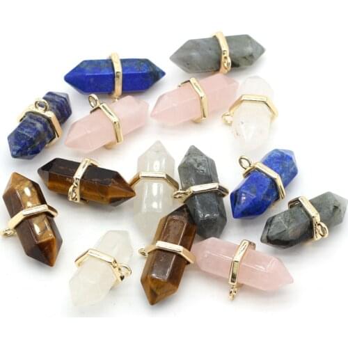 Natural Stone Penddant Semi-precious Stones Flash Stone Two Pointed Pendant For Jewelry Making DIY Necklace Bracelet Accessories