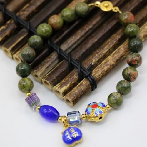 Charms Natural Unakite 8mm Round Beads Strand Bracelets Women Gifts Crystal Cast Eyes Cloisonne Diy Jewelry 7.5inch B2943