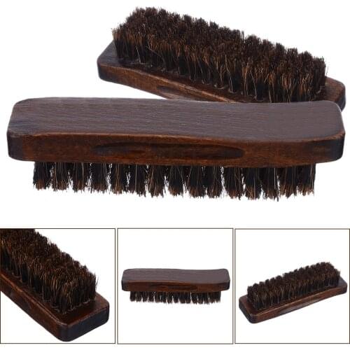 Professional Natural Horse Hair Shoe Polish Buffing Brush Brown Wooden Shoes Brush Soft Polishing Tools For Leather Shoes